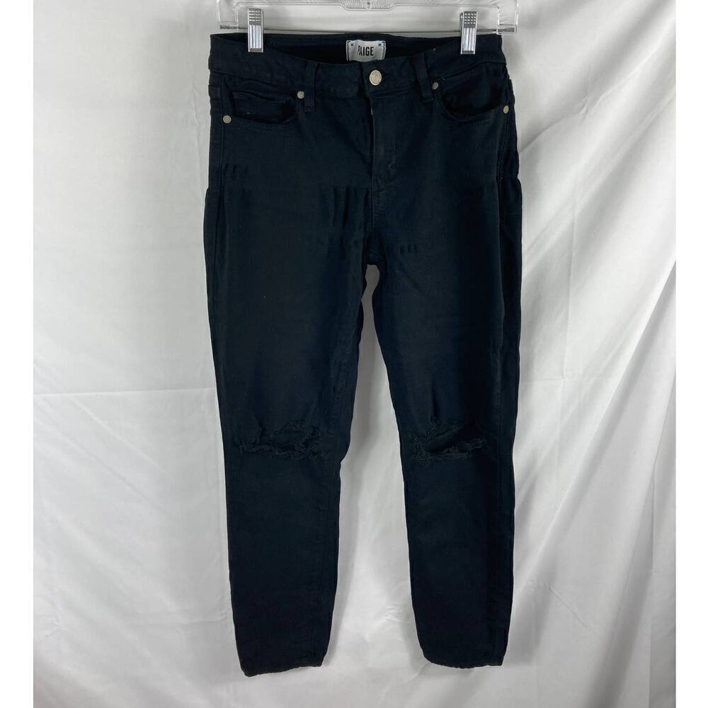 Paige jeans distressed black skinny jean size 29